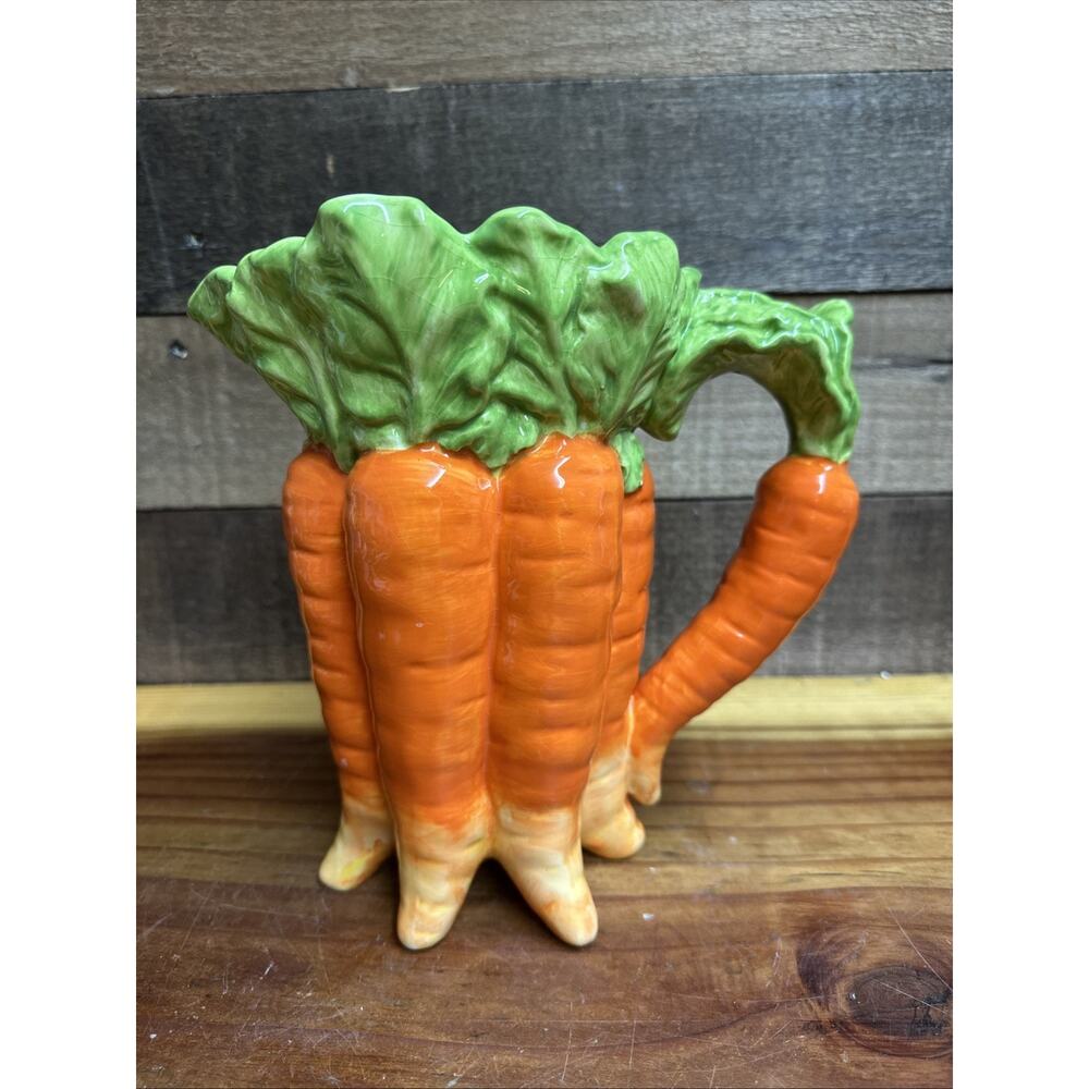 Bunch Of Carrots Ceramic Pitcher Spring Easter Farmhouse 8”
